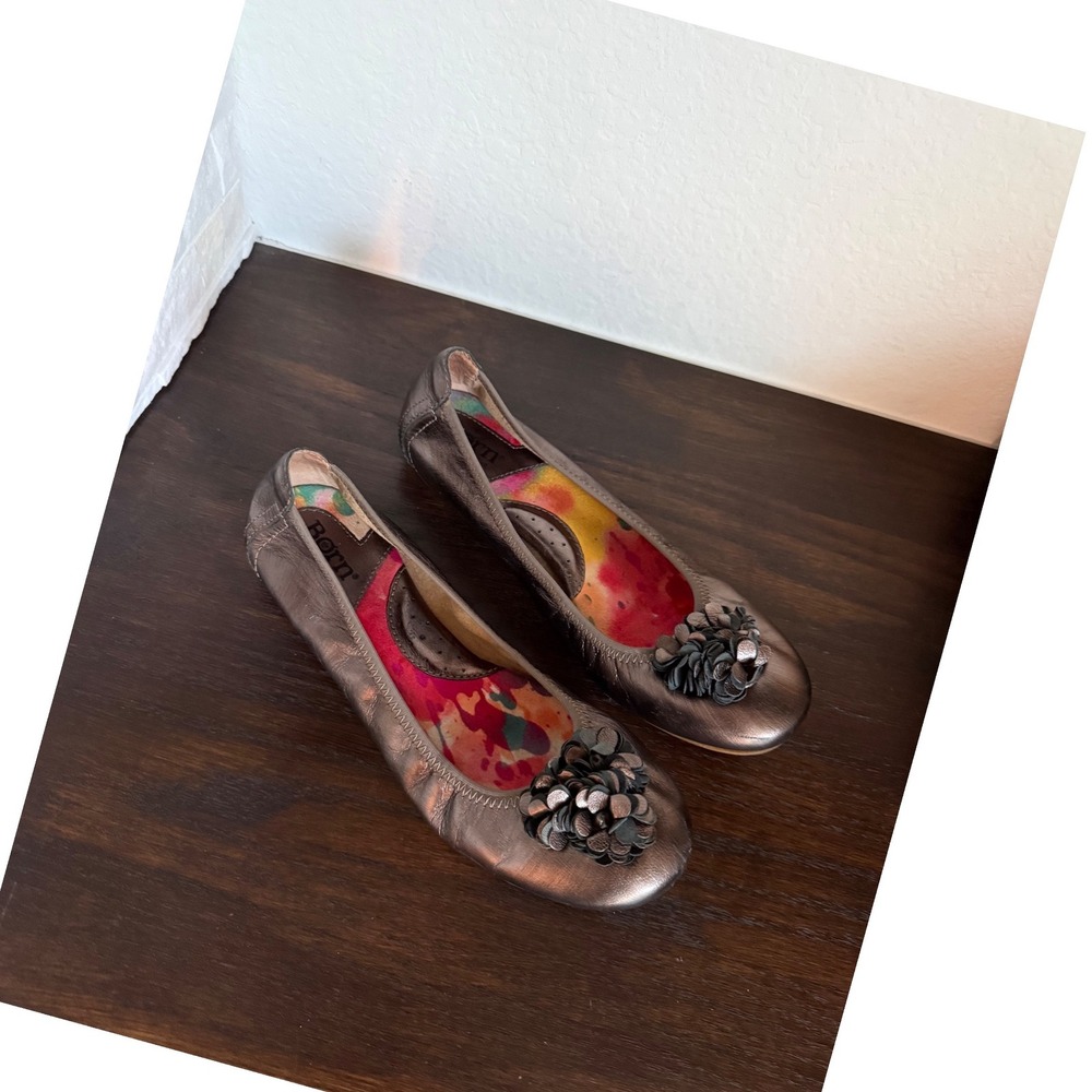 Born Julianne Metallic Pewter Leather Flower Ballet Flats Size Women's 8 / 39